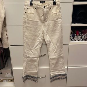 1. State cream ankle jeans with fringe detail